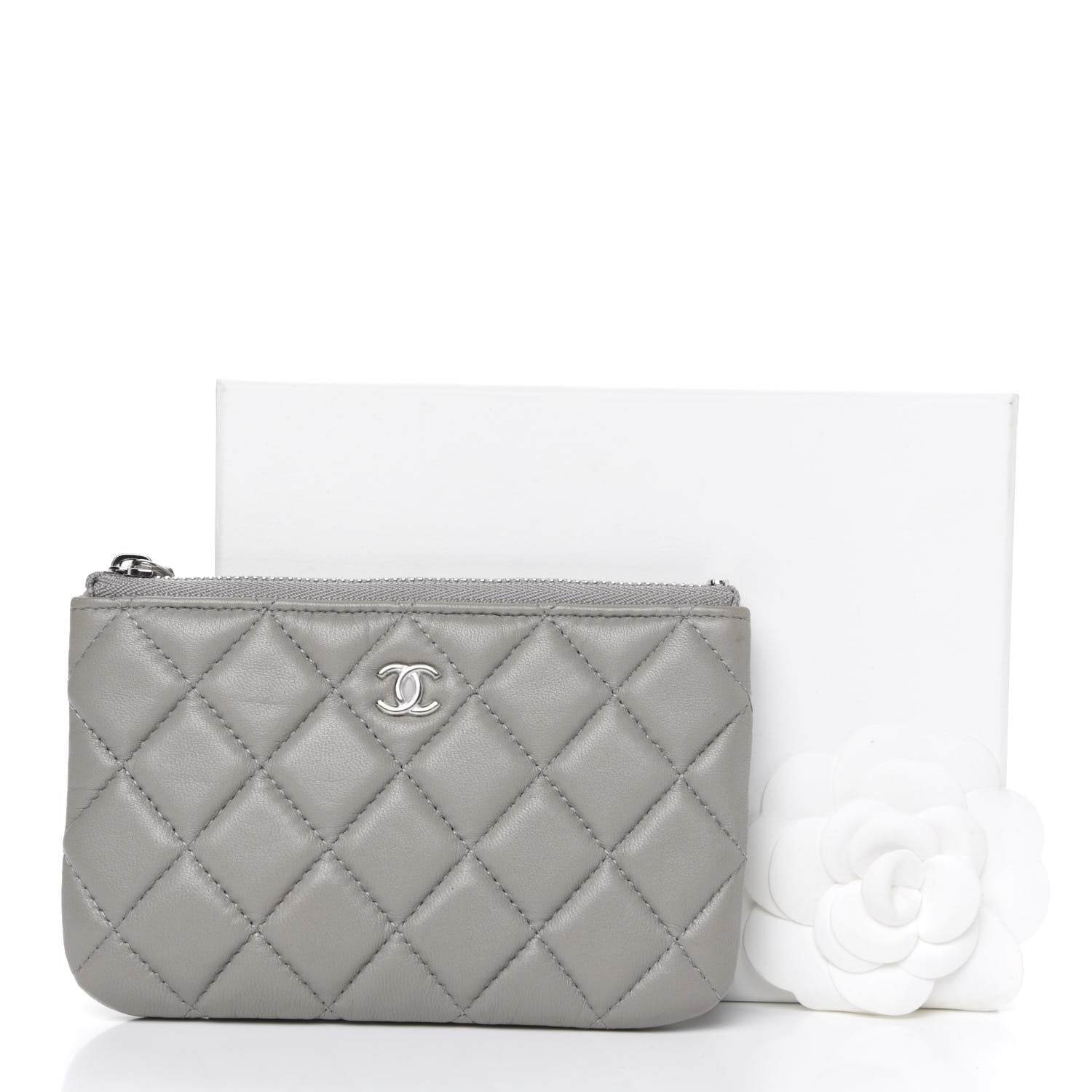 Chanel Lambskin Quilted Small Cosmetic Case Light Grey 8 of 8