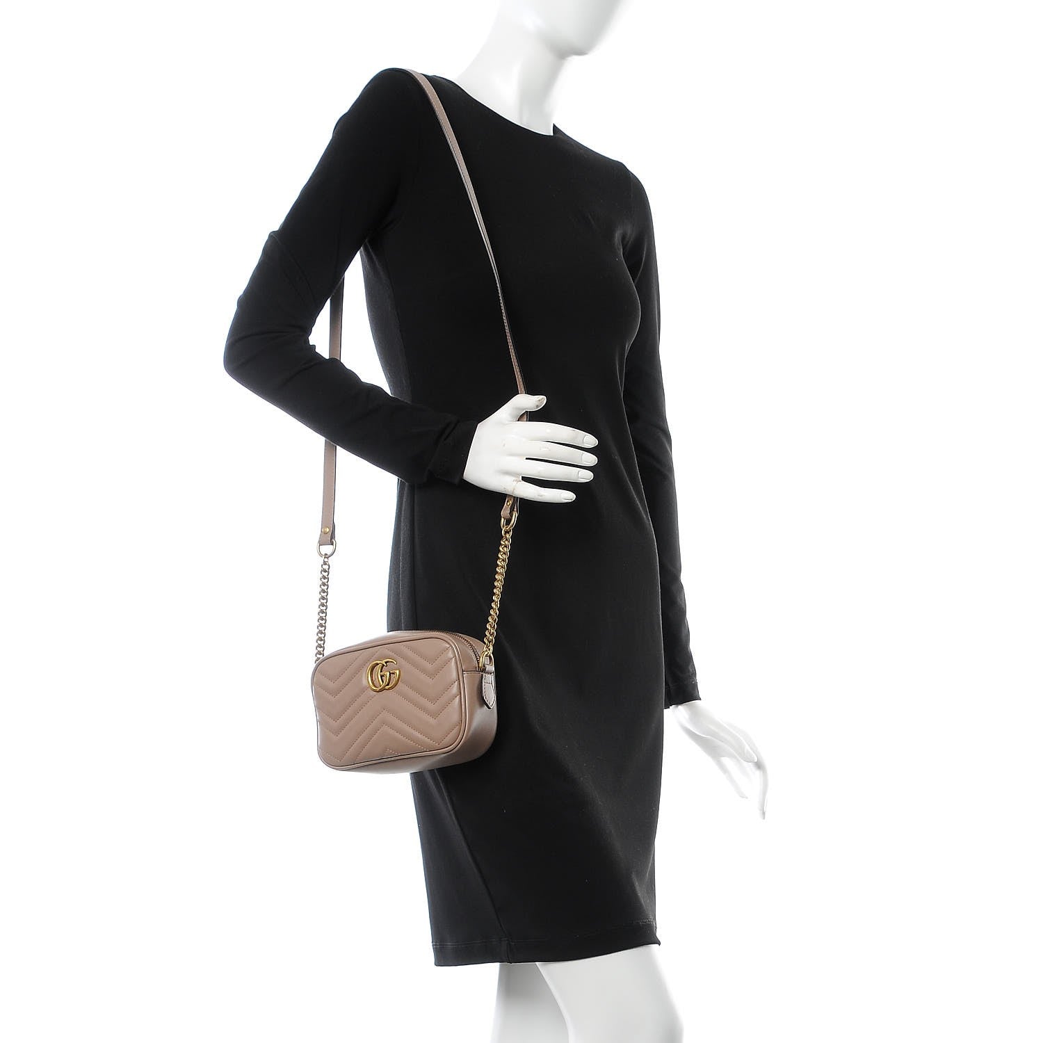 Gucci Calfskin Matelasse Mini GG Marmont Chain Shoulder Bag Nude 2 of 8