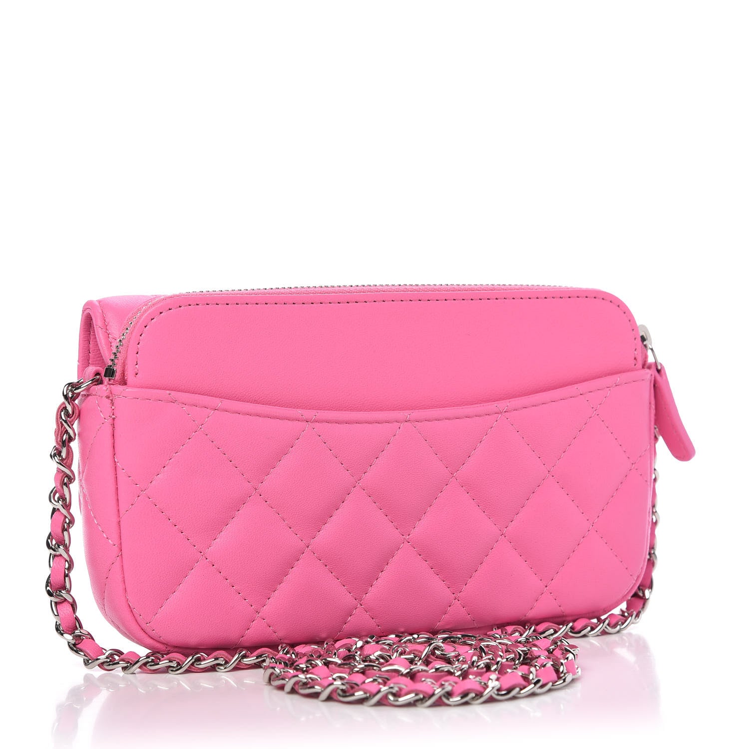 Chanel Lambskin Quilted Flap Phone Holder With Chain Neon Pink 3 of 12