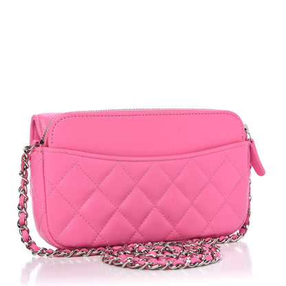 Chanel Lambskin Quilted Flap Phone Holder With Chain Neon Pink 3 of 12