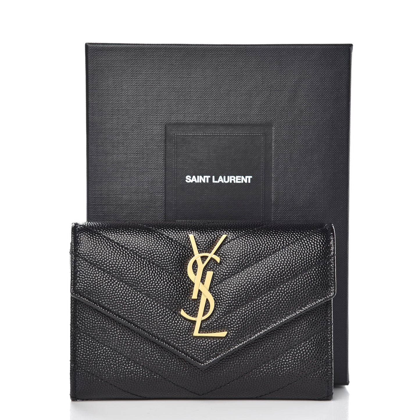 Grain De Poudre Matelasse Chevron Small Monogram Envelope Wallet Black