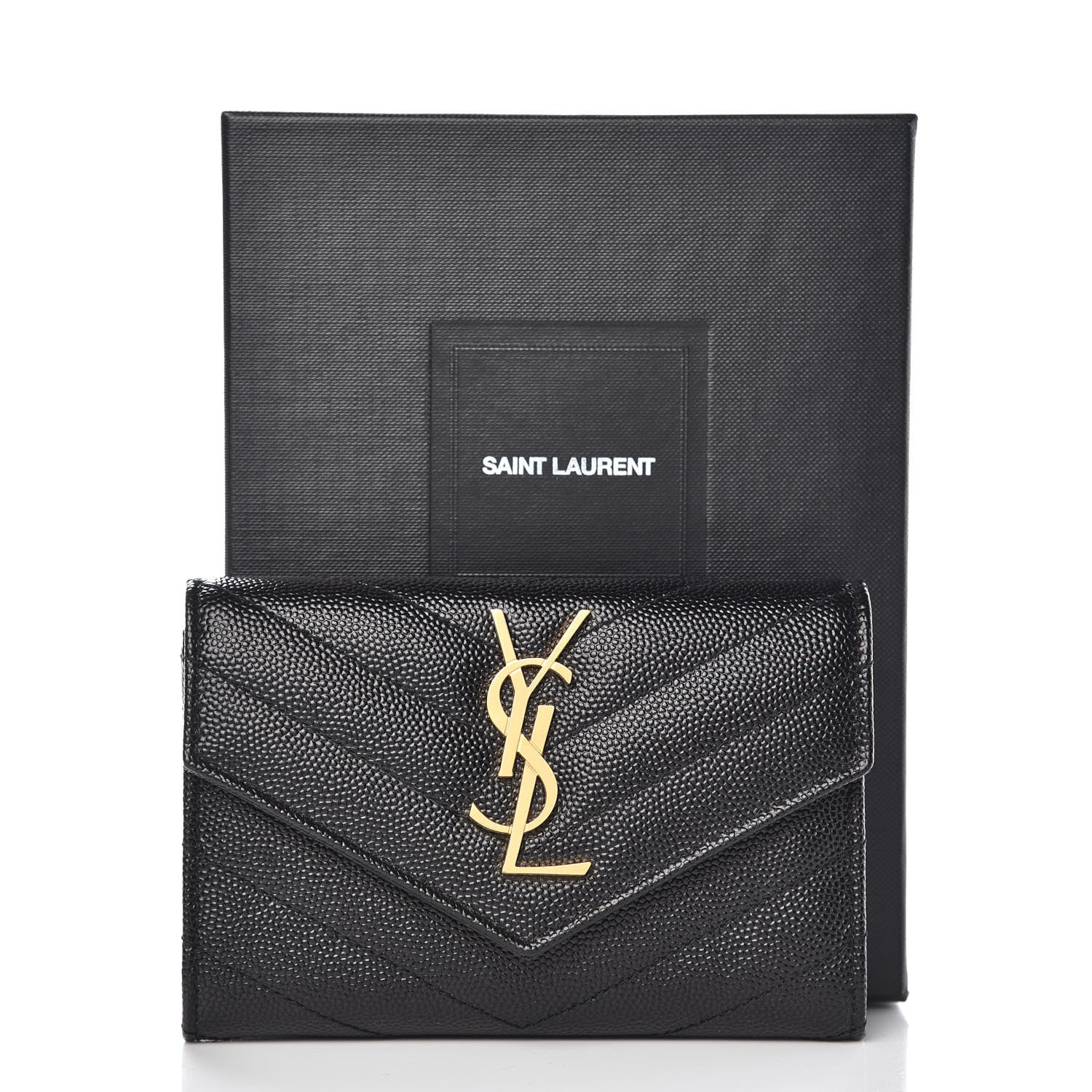 Saint Laurent Grain De Poudre Matelasse Chevron Small Monogram Envelope Wallet Black 7 of 7