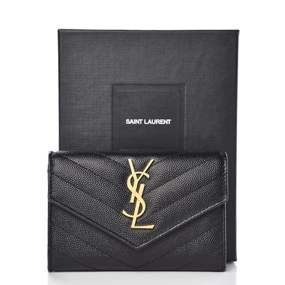 Saint Laurent Grain De Poudre Matelasse Chevron Small Monogram Envelope Wallet Black 7 of 7