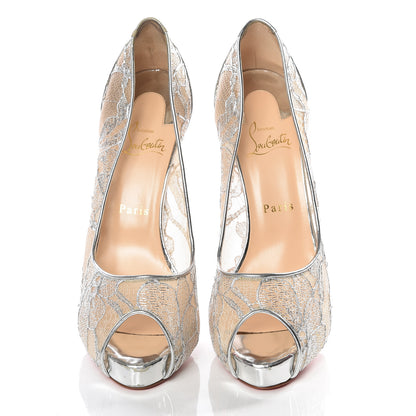 Christian Louboutin Rete Dentelle Lurex Very Lace 120 Pumps 39 Silver 4 of 11