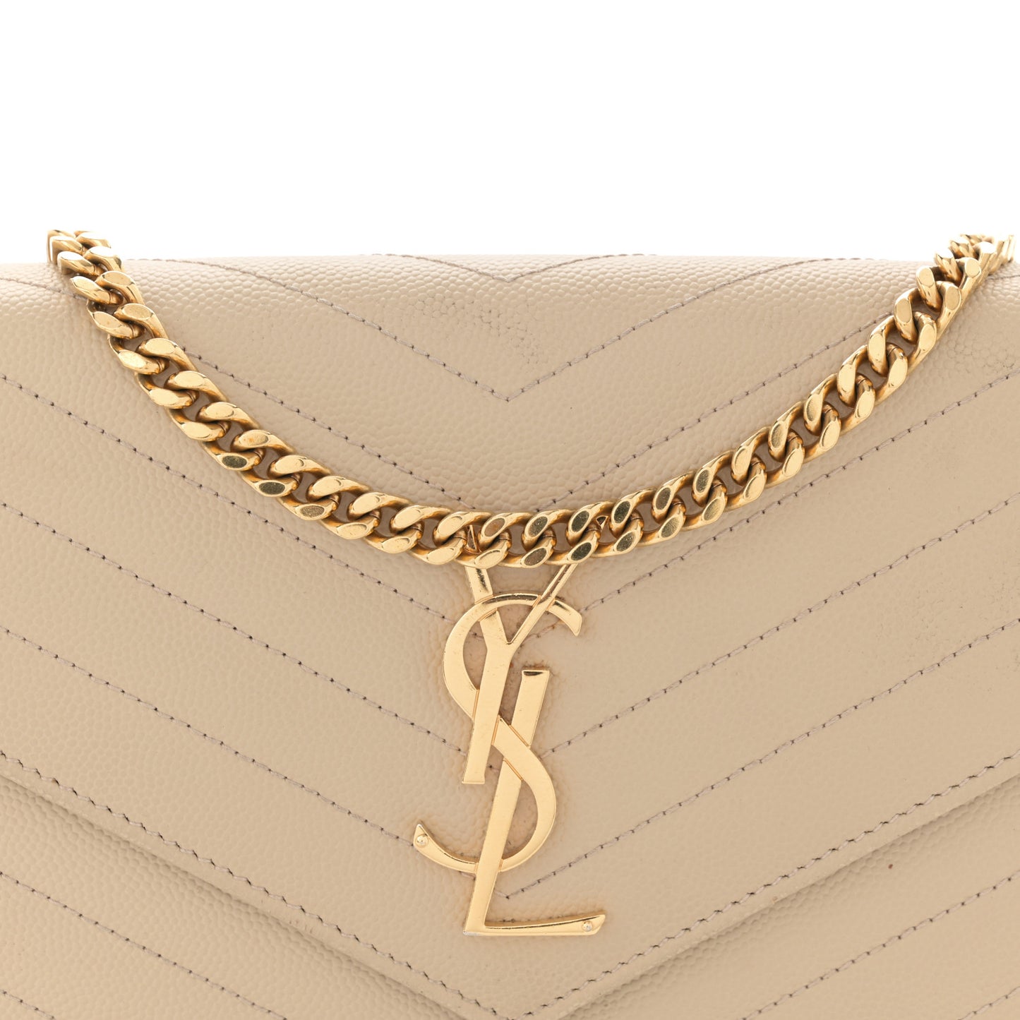 Grain De Poudre Matelasse Chevron Monogram Chain Wallet Dark Beige