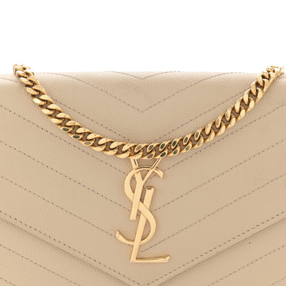 Saint Laurent Grain De Poudre Matelasse Chevron Monogram Chain Wallet Dark Beige 9 of 17