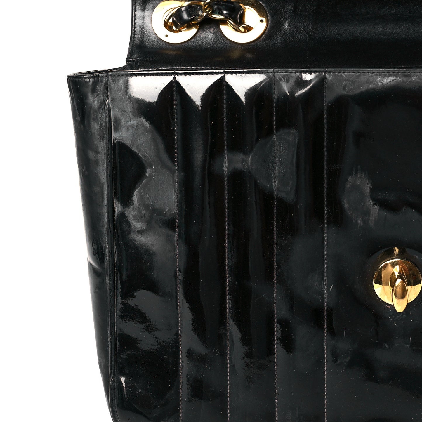 Patent Vertical Quilted Jumbo Single Flap Black
