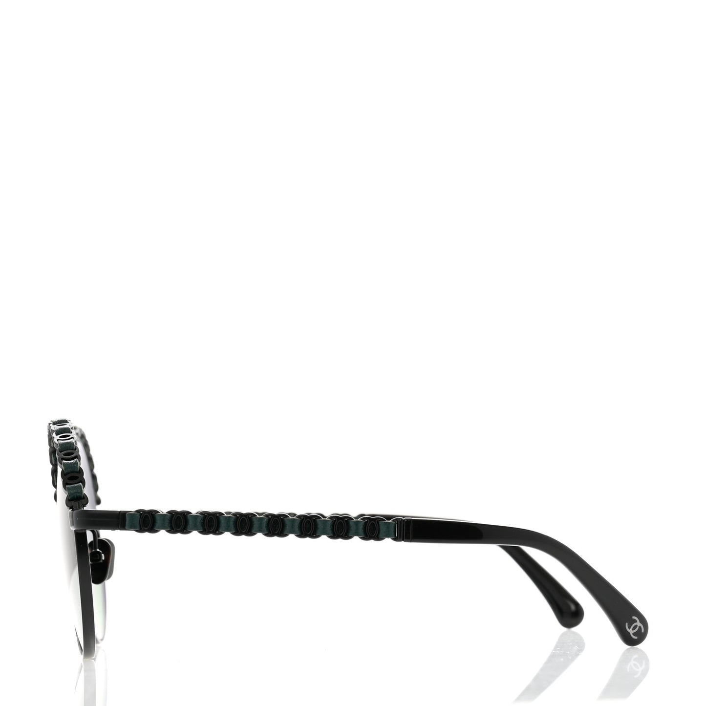 Metal Calfskin Round Chain Sunglasses 4265-Q Black