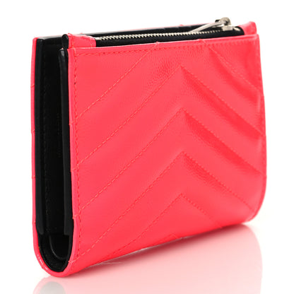 Saint Laurent Patent Grain De Poudre Matelasse Chevron Monogram Zipped Two-Part Wallet Neon Pink 3 of 8