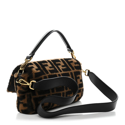 Fendi Shearling Vitello Dolce Macro FF 1974 Baguette Tobacco Black 3 of 9