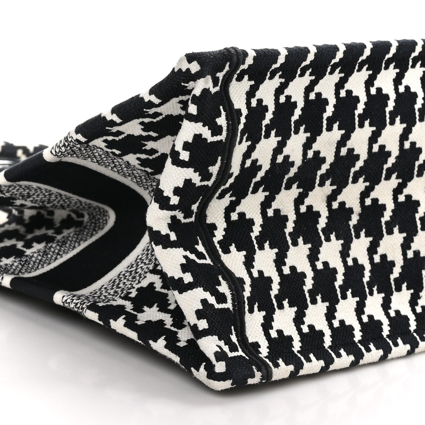 CHRISTIAN DIOR Canvas Macro Houndstooth Embroidered Medium Book Tote Black White