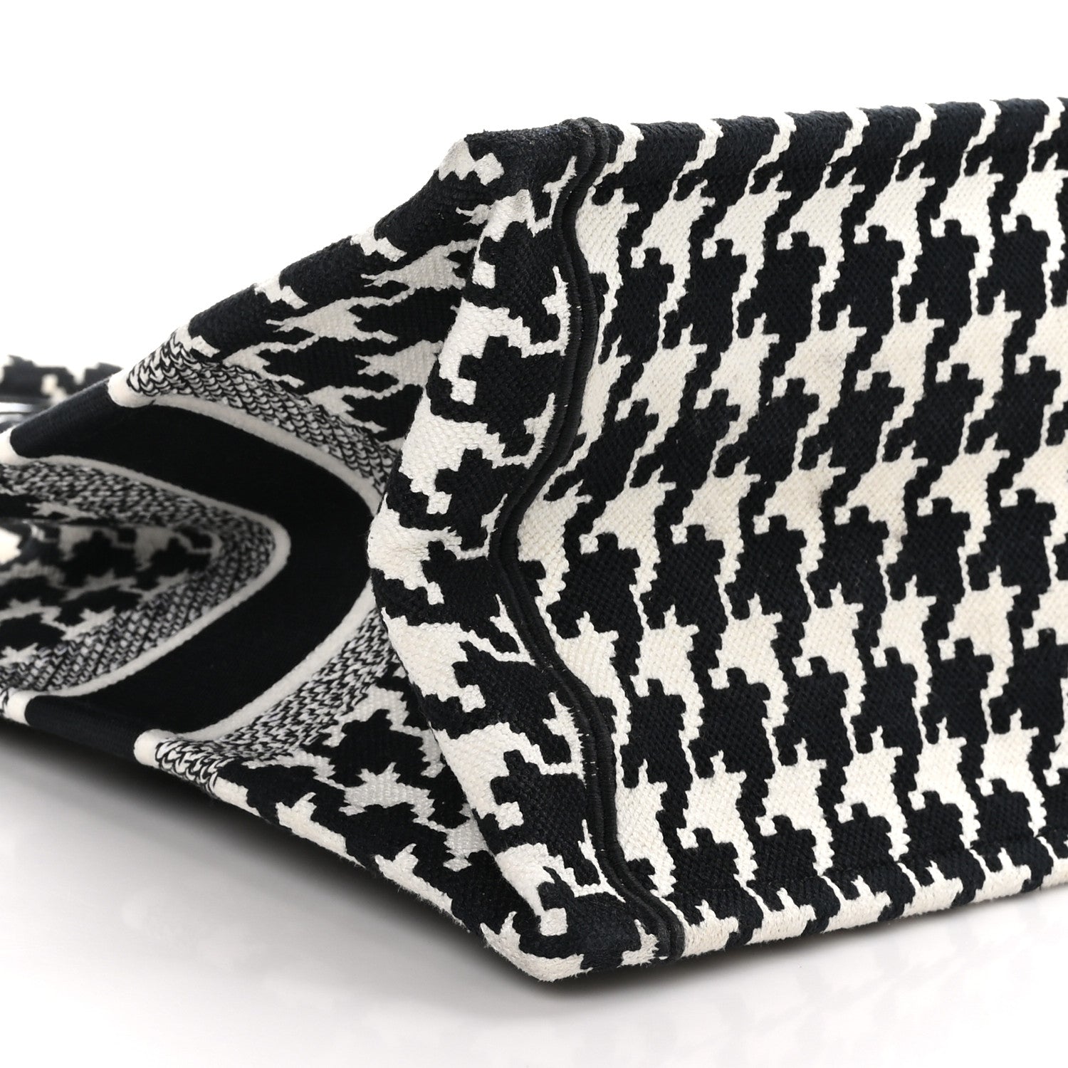 Christian Dior CHRISTIAN DIOR Canvas Macro Houndstooth Embroidered Medium Book Tote Black White 9 of 13