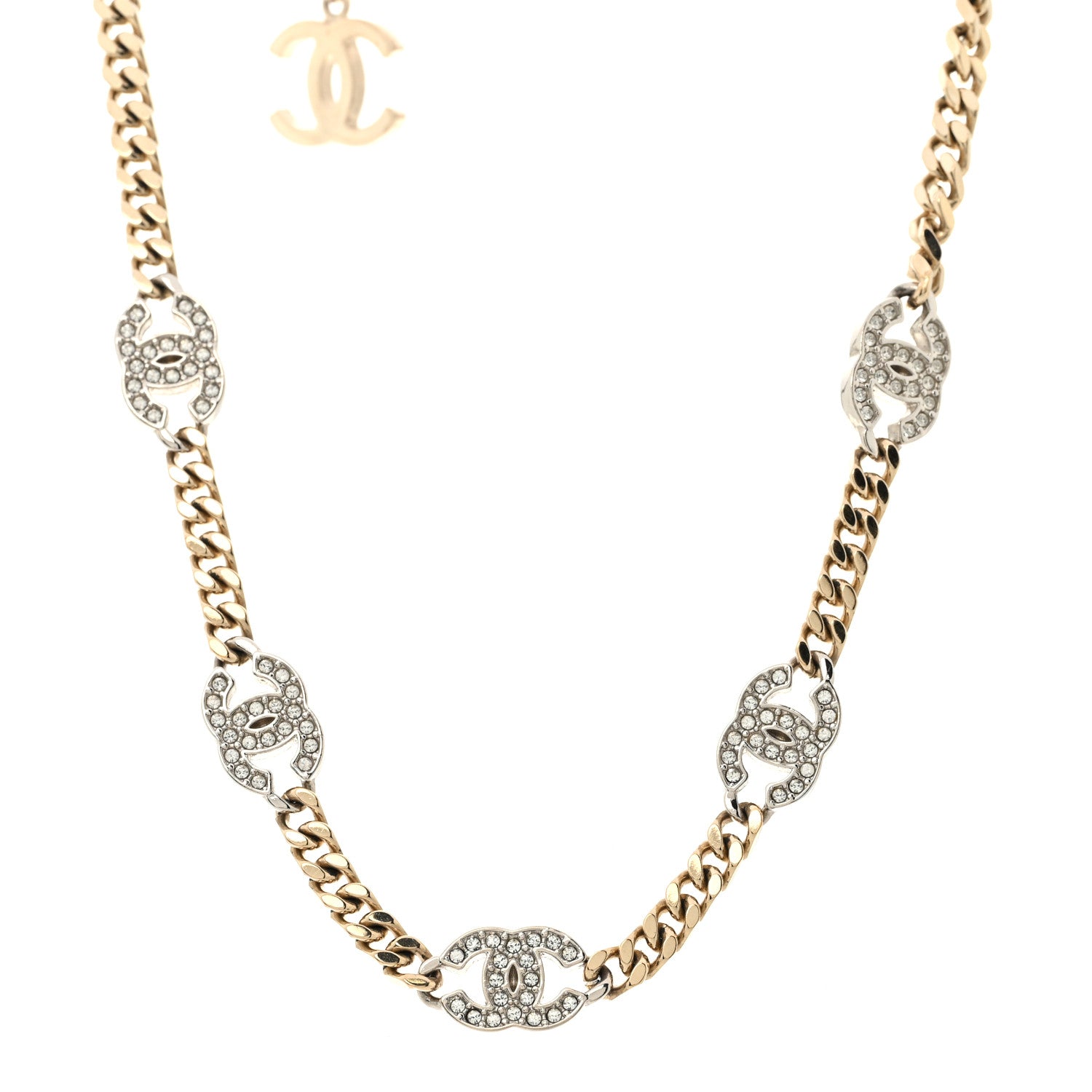 Chanel Crystal Chain CC Link Choker Gold Silver 1 of 6