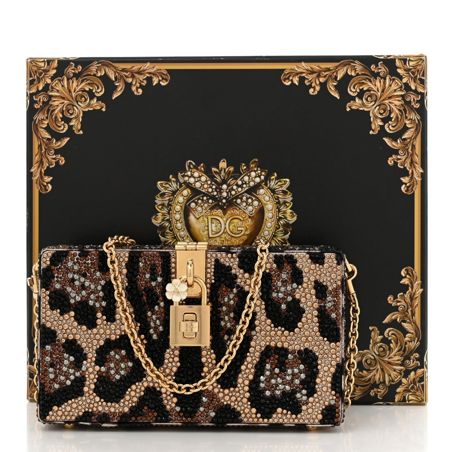 DOLCE GABBANA Satin Crystal Embellished Box Leopard