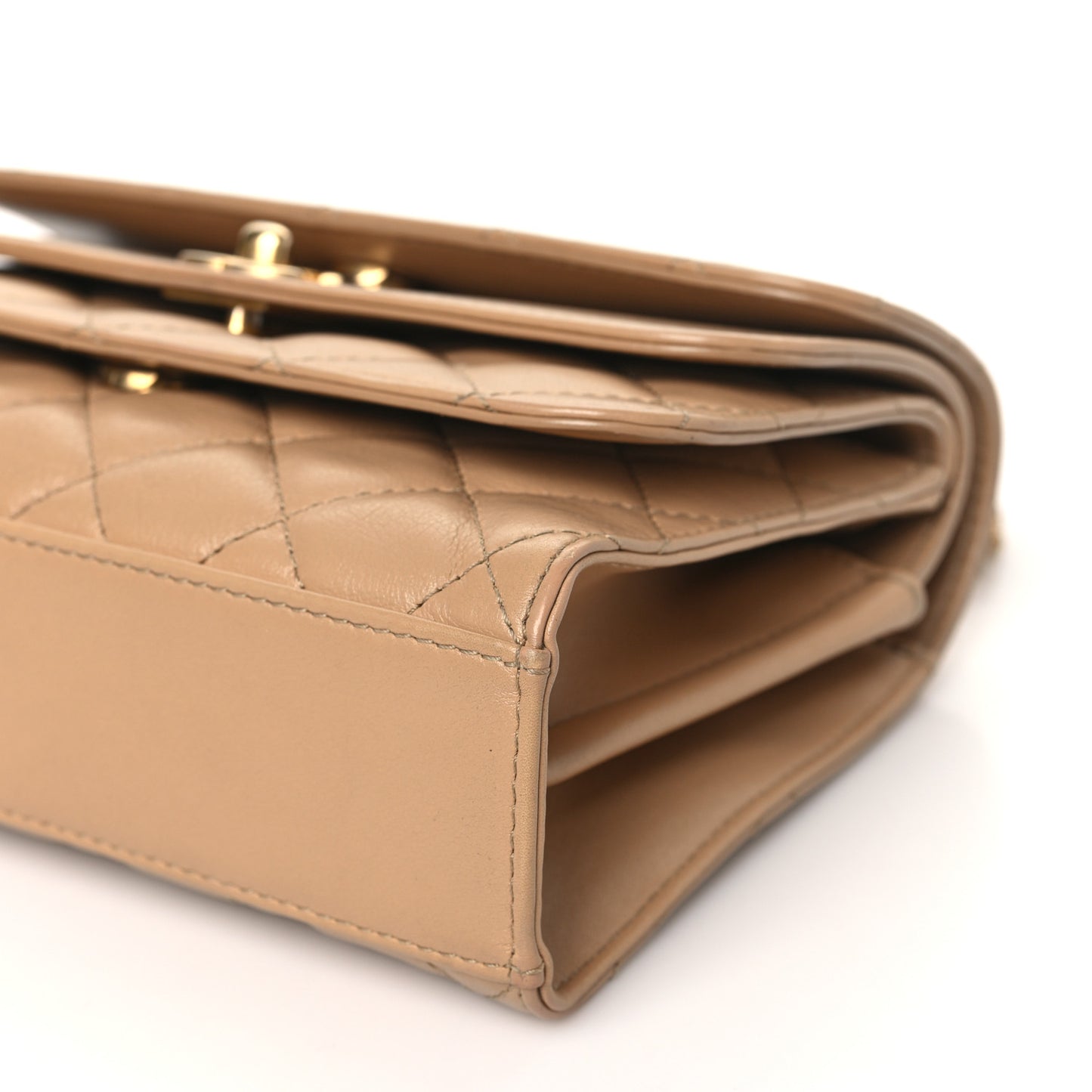 Calfskin Quilted Triple Flap Beige