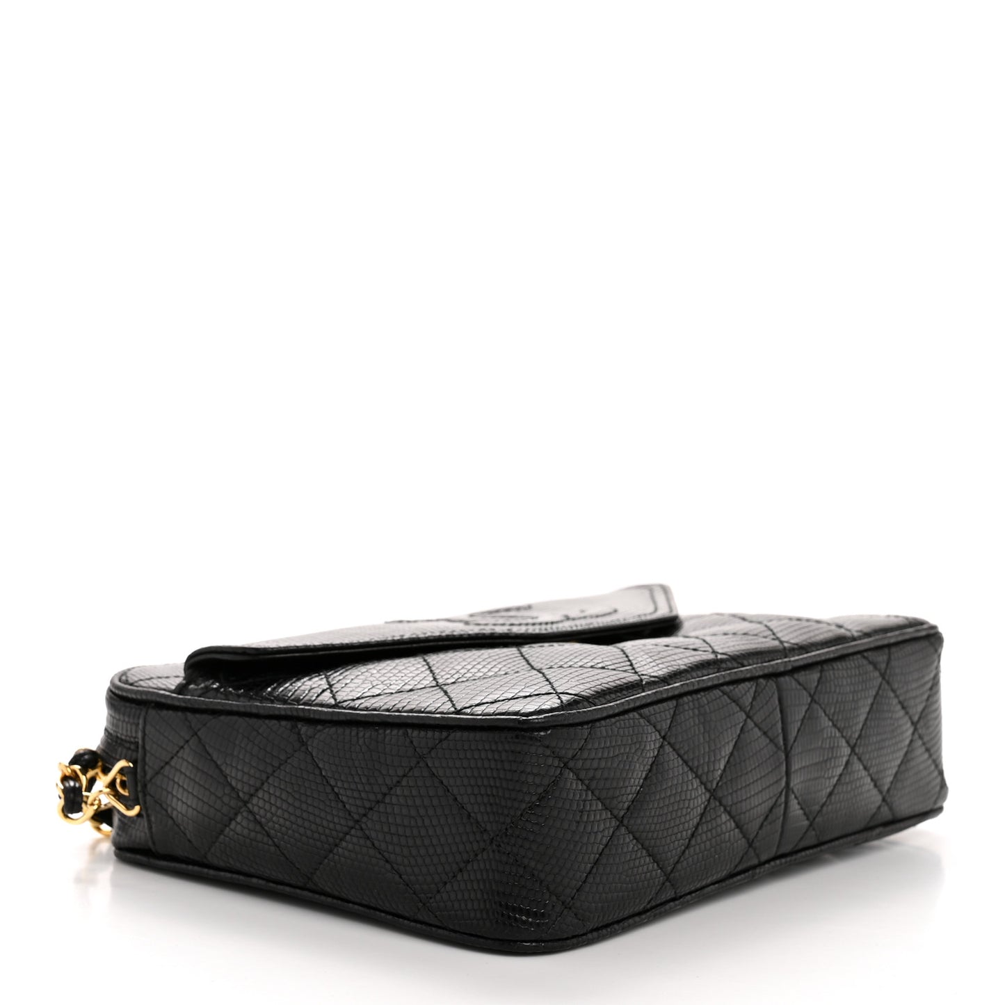 Lizard Quilted Small Tassel Camera Case Black