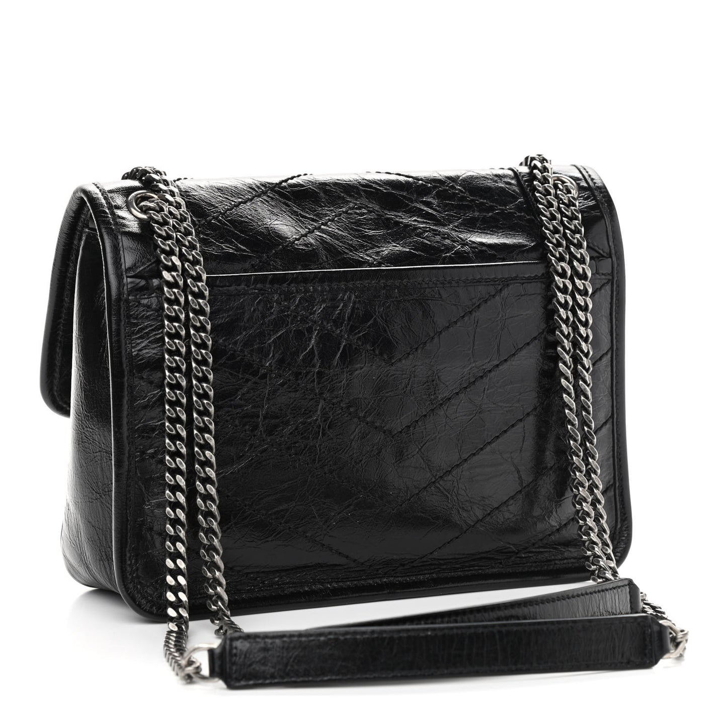 Crinkled Calfskin Matelasse Monogram Baby Niki Chain Satchel Black