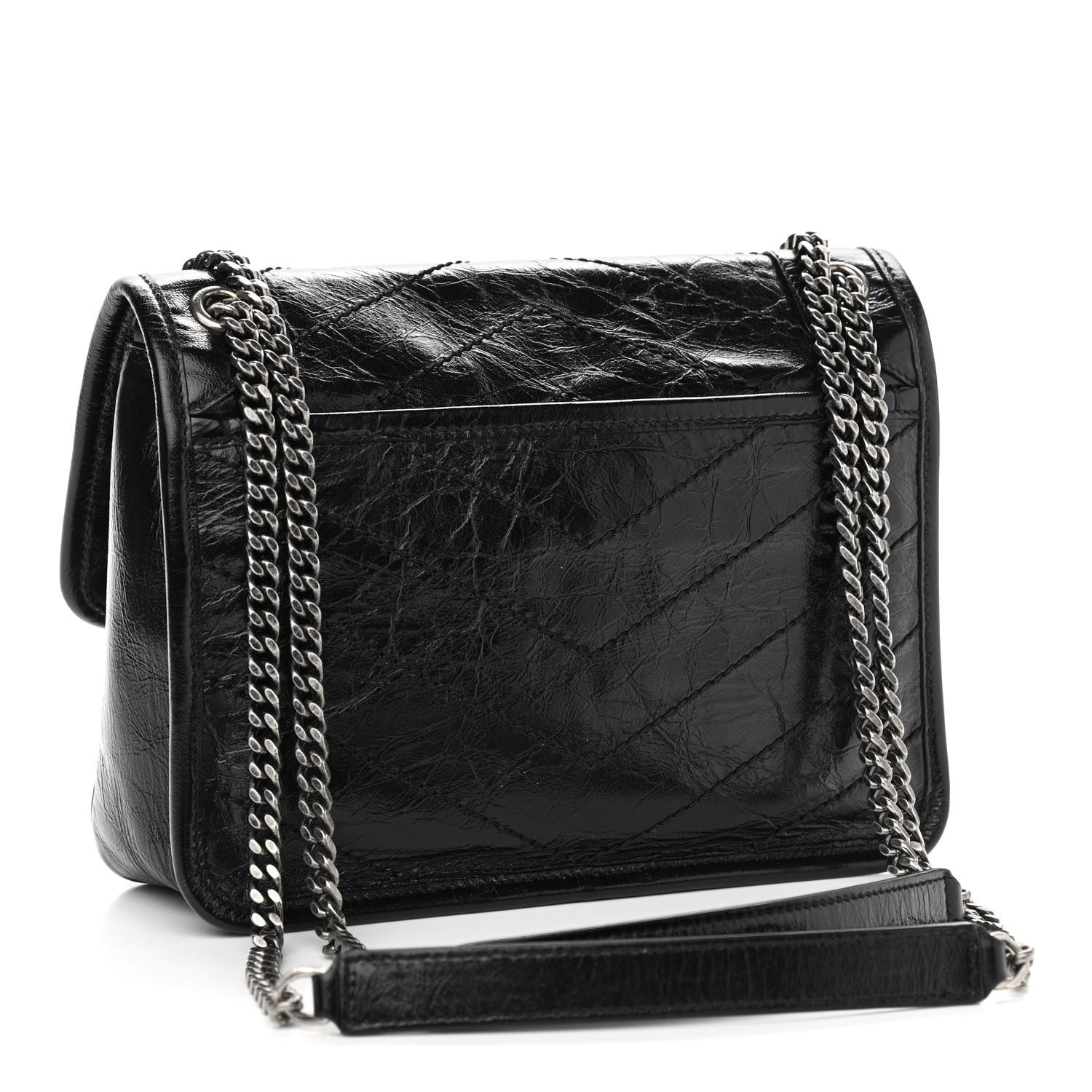 Saint Laurent Crinkled Calfskin Matelasse Monogram Baby Niki Chain Satchel Black 3 of 11