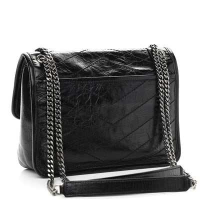 Saint Laurent Crinkled Calfskin Matelasse Monogram Baby Niki Chain Satchel Black 3 of 11