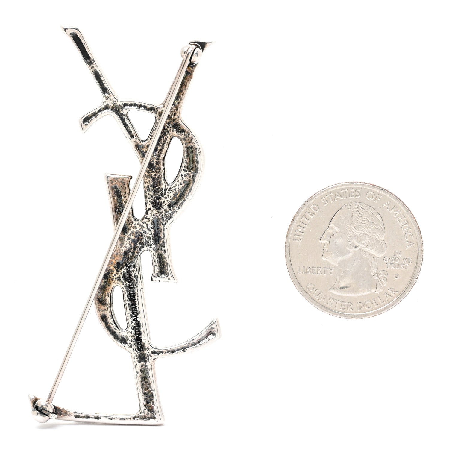 Saint Laurent Monogram Crocodile Opyum Brooch Silver 2 of 5