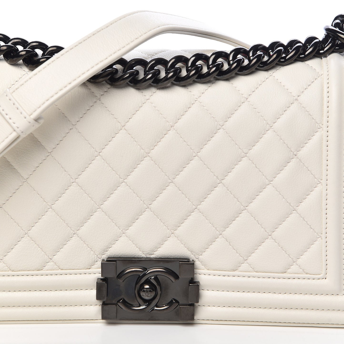 Calfskin Quilted Medium Boy Flap White
