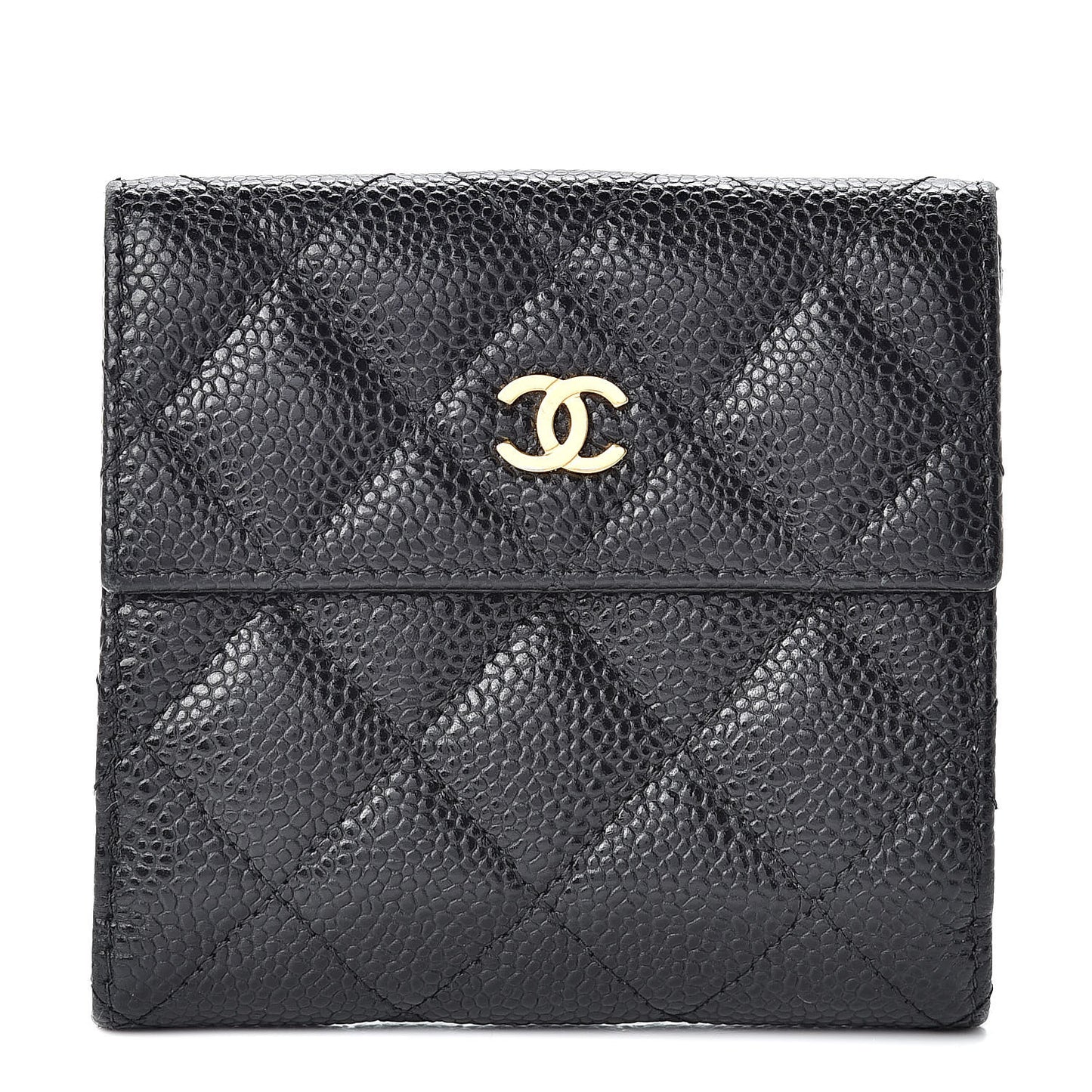 Caviar Quilted Compact French Flap Wallet Black