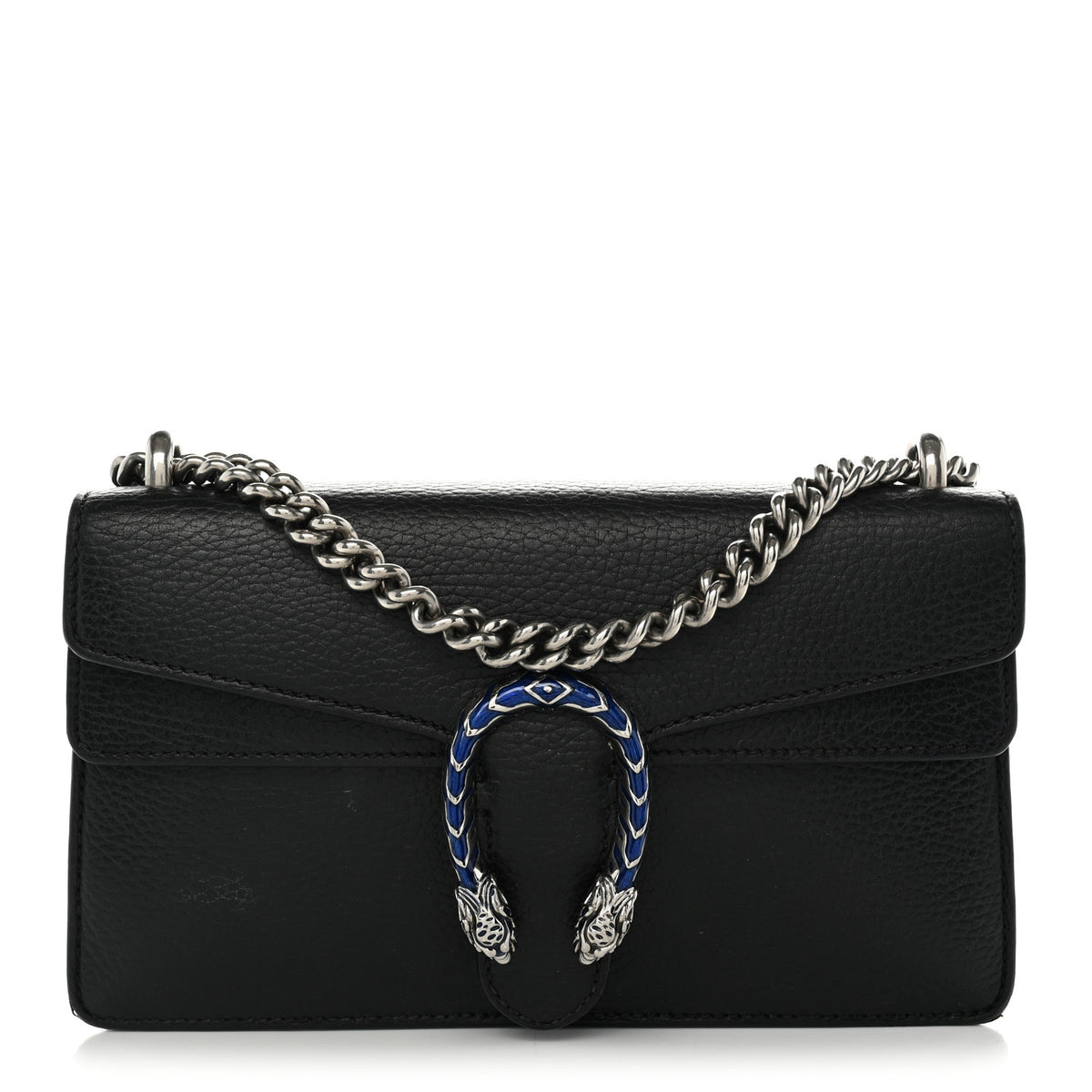 Gucci Dollar Calfskin Enamel Small Dionysus Shoulder Bag Black Electric Blue 1 of 14