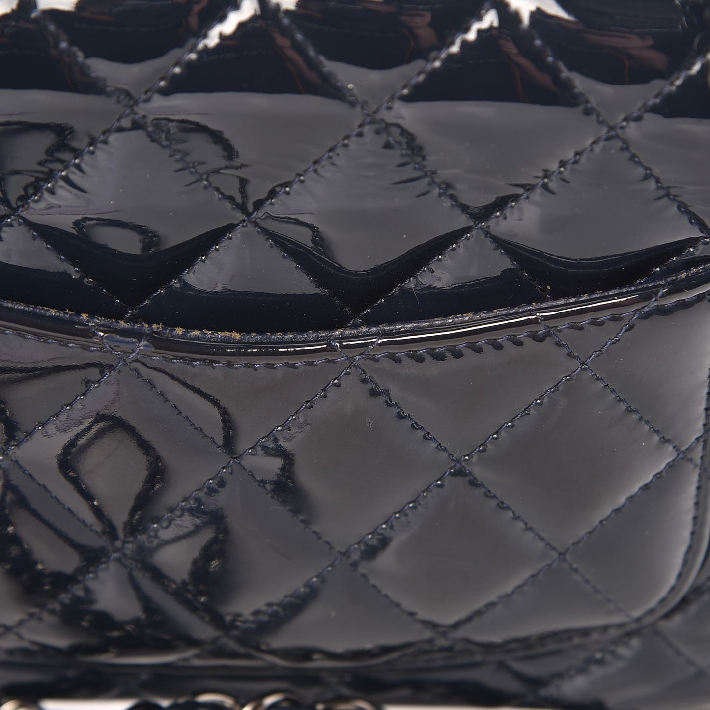 Patent Quilted Mini Square Flap Navy Blue