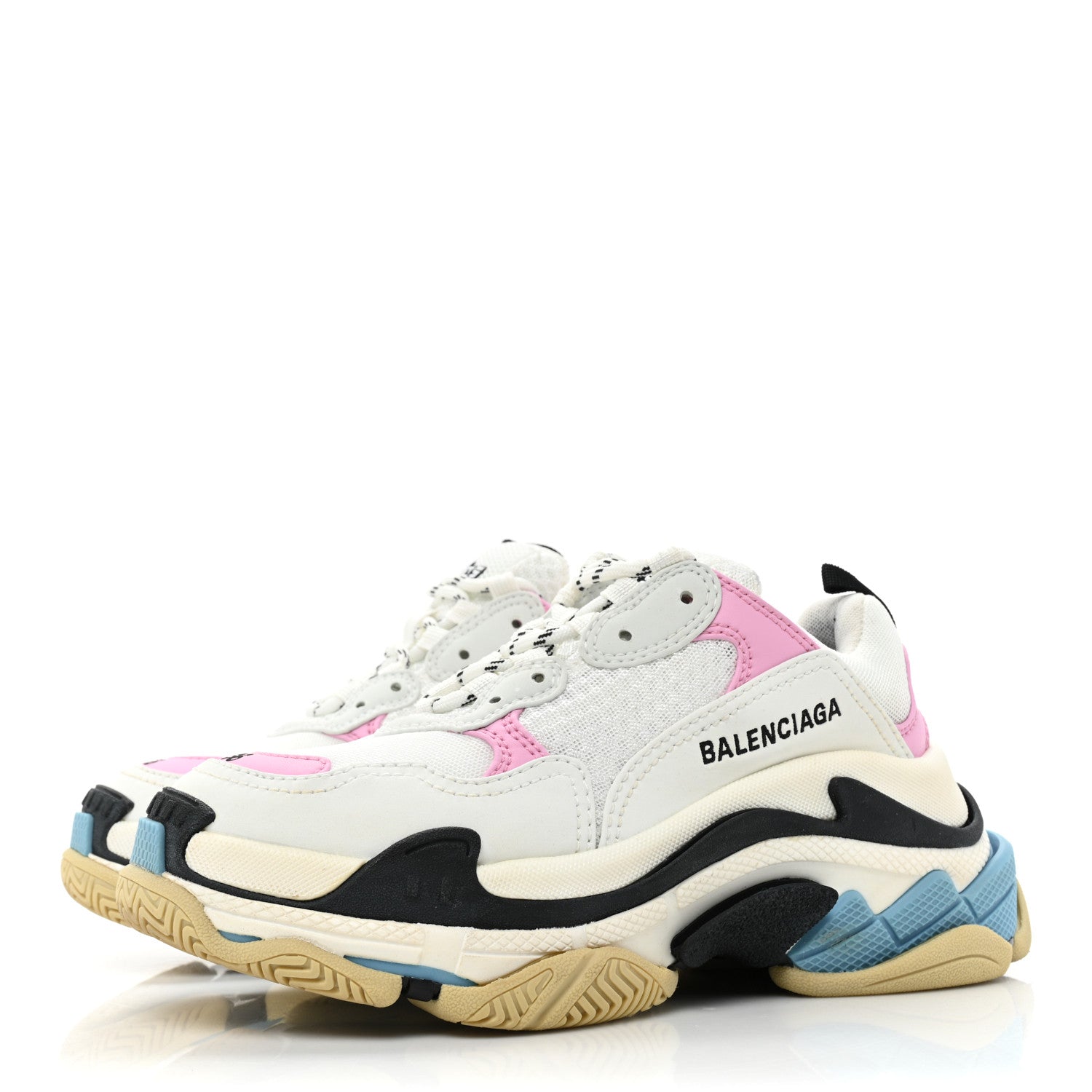 Balenciaga Fabric Mesh Washed Effect Womens Triple S Sneakers 36 Pink White Blue 3 of 13