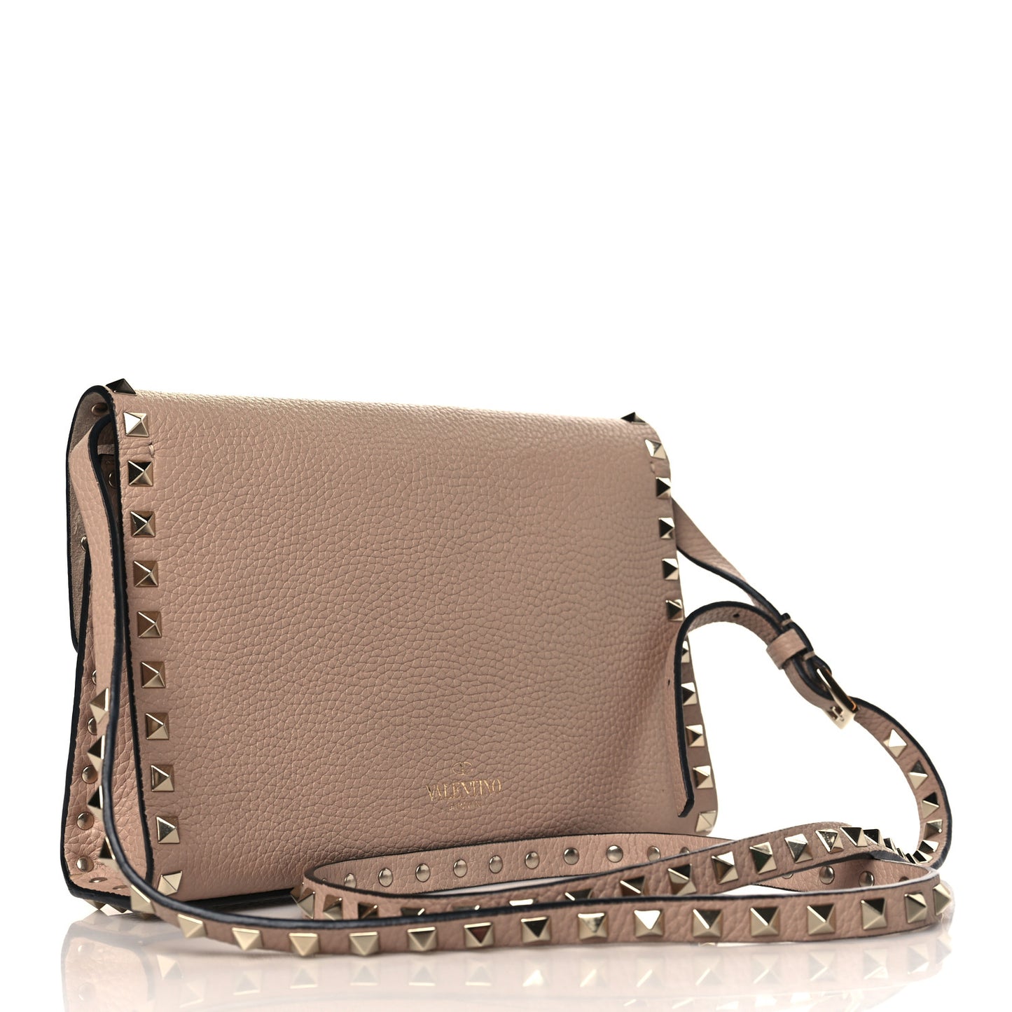 Pebbled Calfskin Medium Rockstud Flip Lock Crossbody Bag Poudre