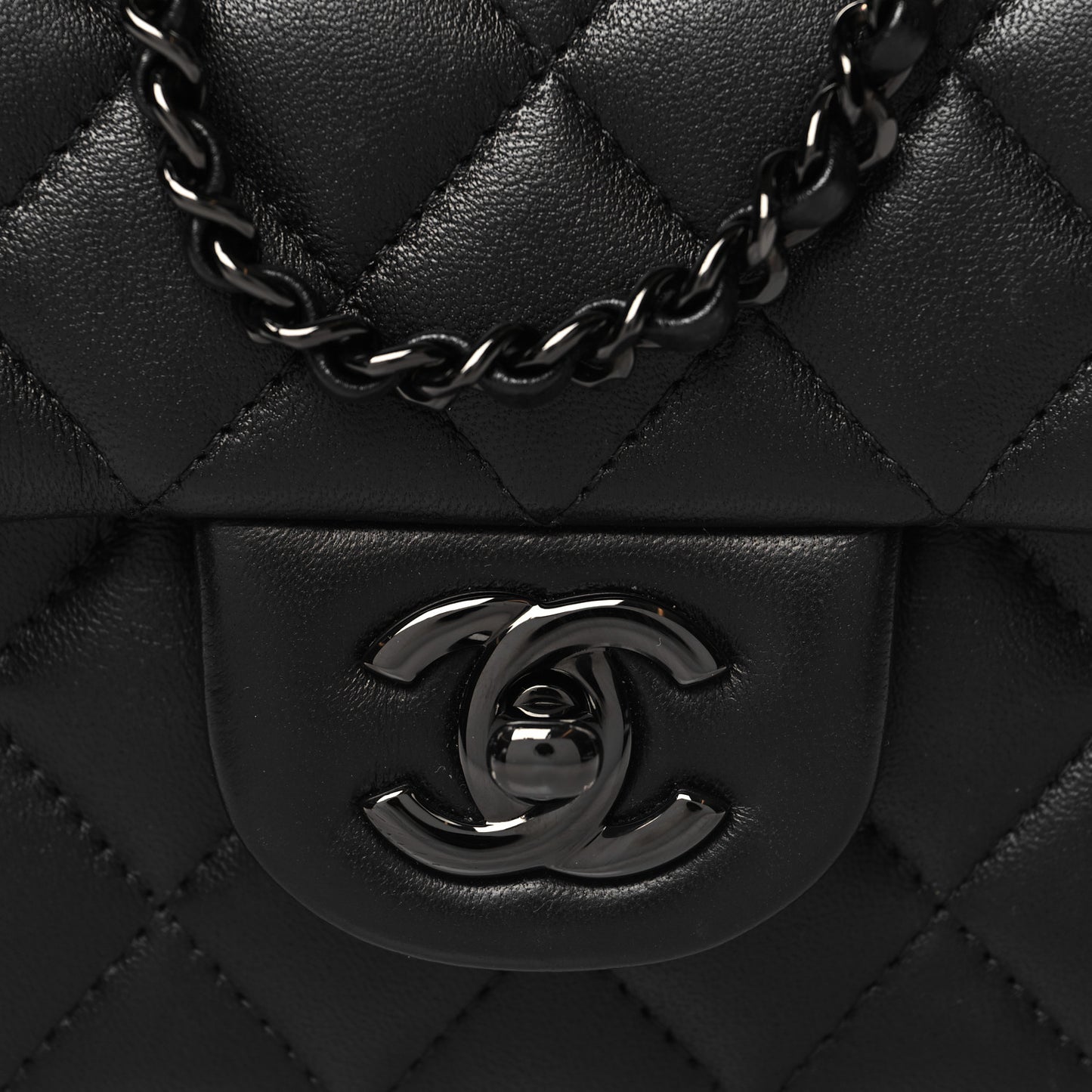 Lambskin Quilted Mini Top Handle Rectangular Flap So Black