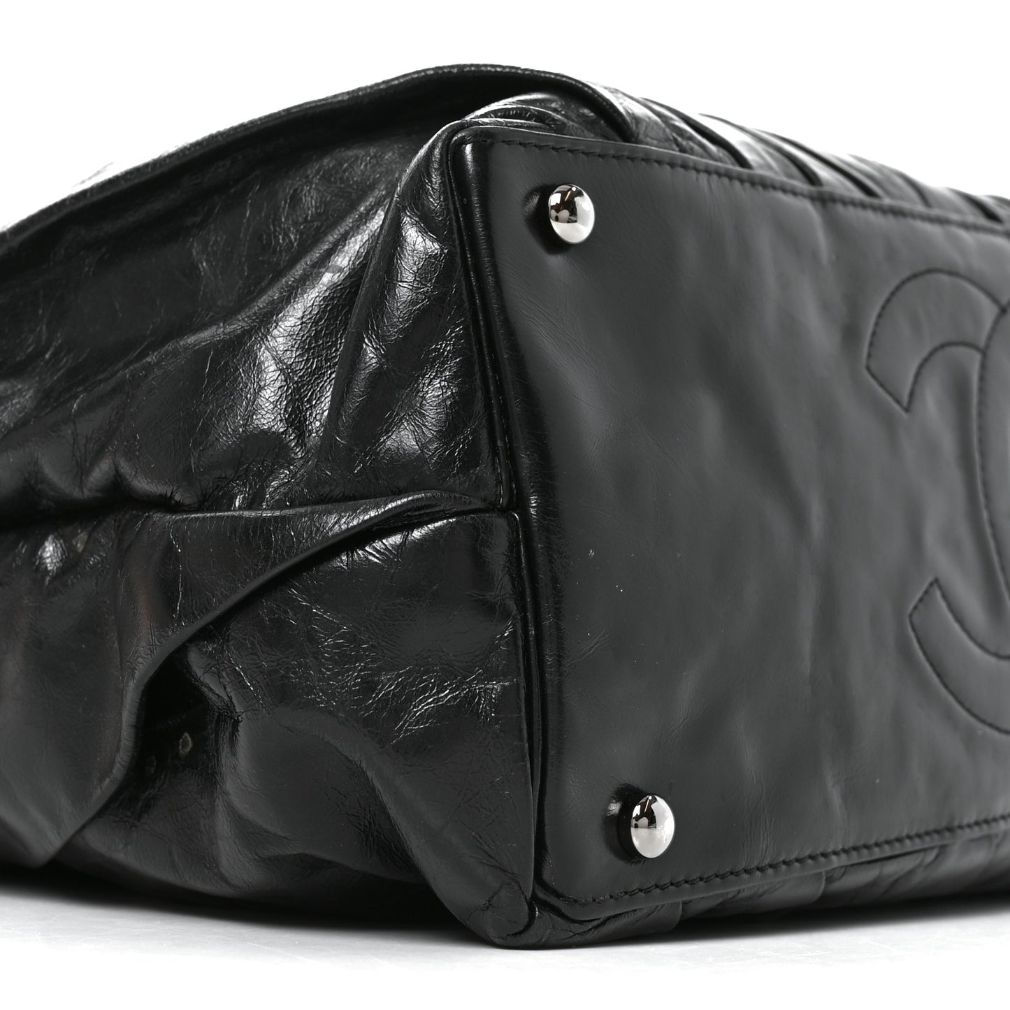 Glazed Calfskin Large Twisted Tote Black