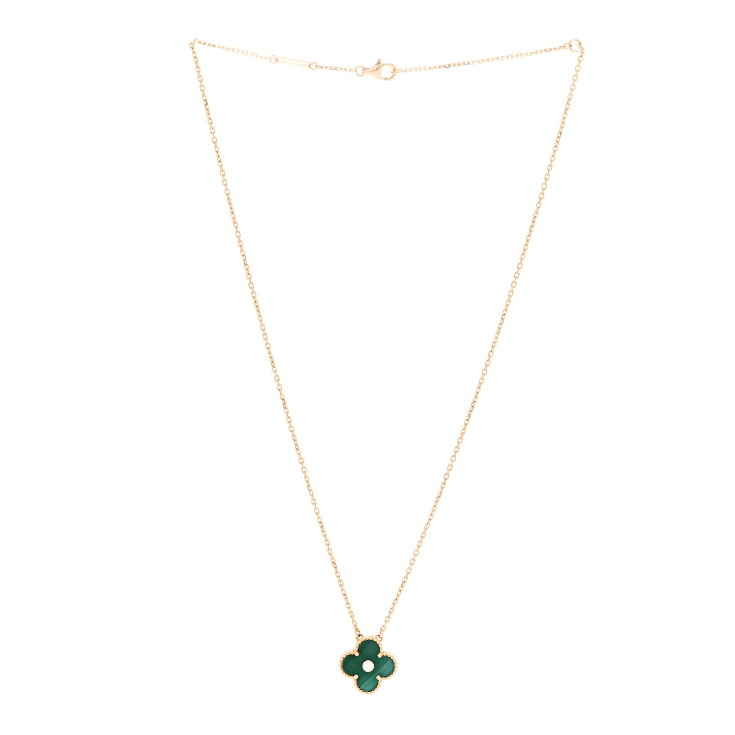 18K Yellow Gold Diamond Malachite Vintage Alhambra Pendant Necklace