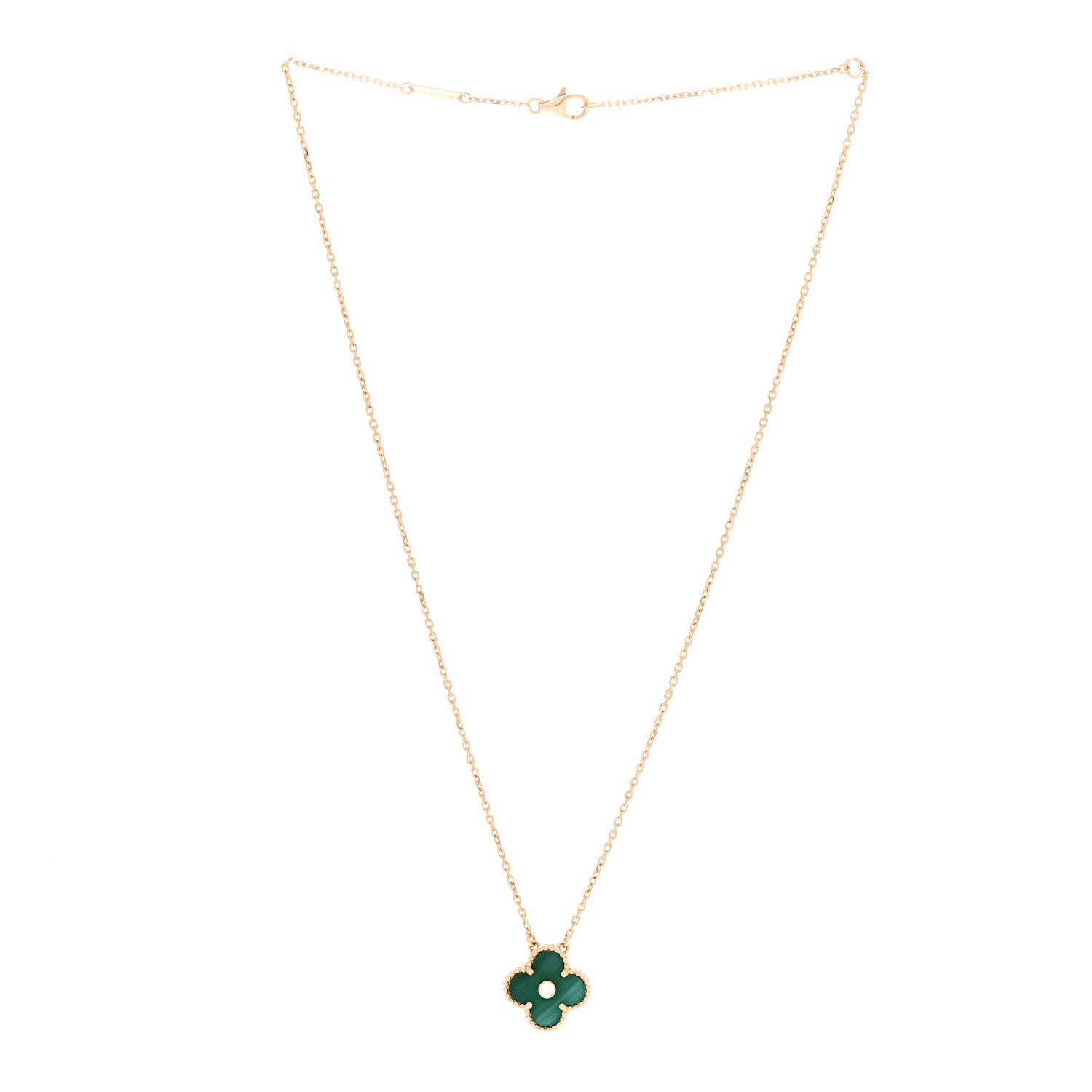 Van Cleef & Arpels 18K Yellow Gold Diamond Malachite Vintage Alhambra Pendant Necklace 3 of 5
