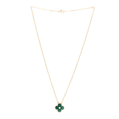 Van Cleef & Arpels 18K Yellow Gold Diamond Malachite Vintage Alhambra Pendant Necklace 3 of 5