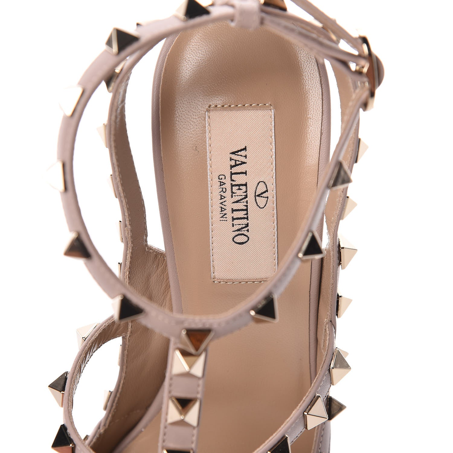 Valentino Garavani Pebbled Calfskin Rockstud Ankle Strap 100mm Pumps 37.5 Poudre 7 of 7