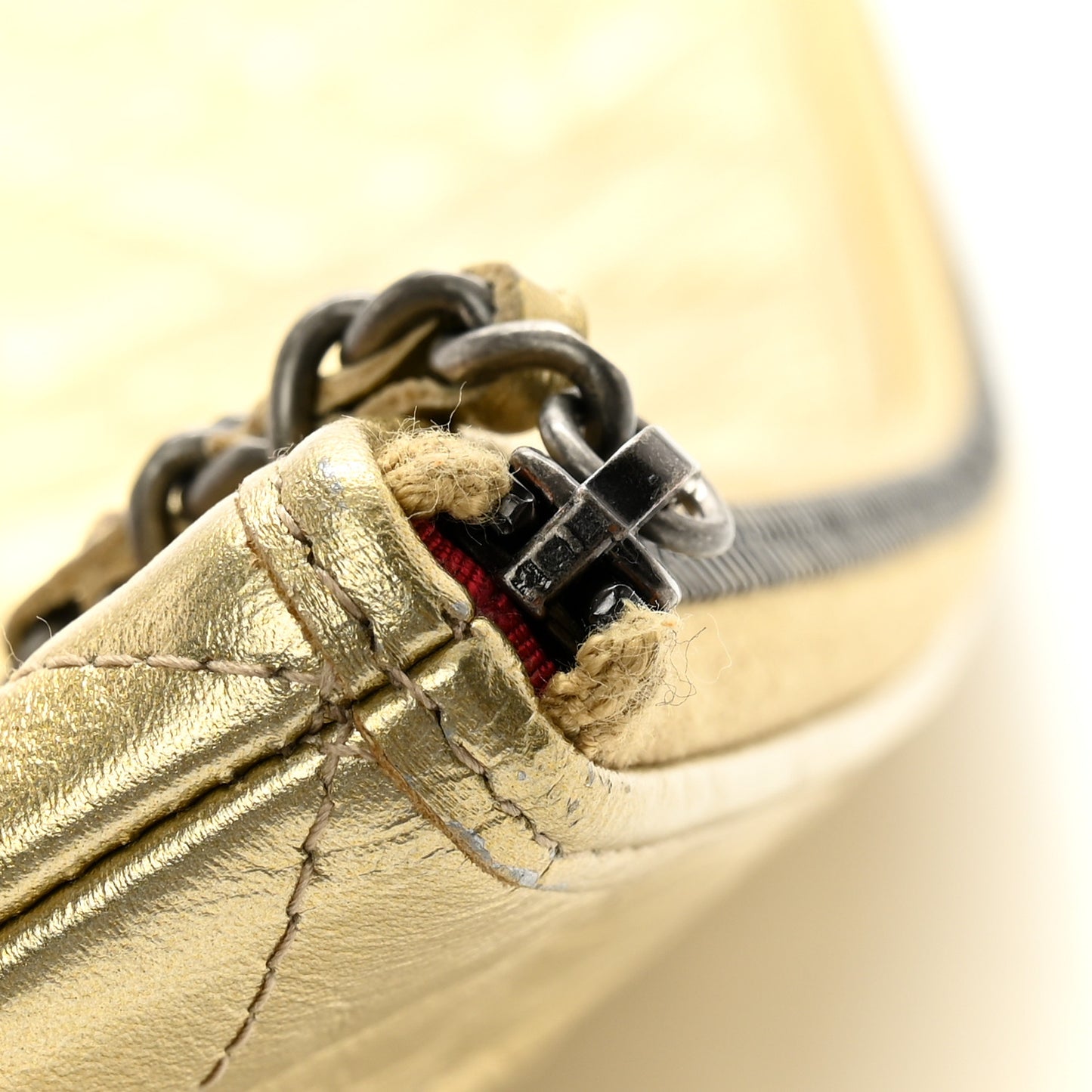 Metallic Aged Calfskin Quilted Large Gabrielle Cosmetic Case Gold