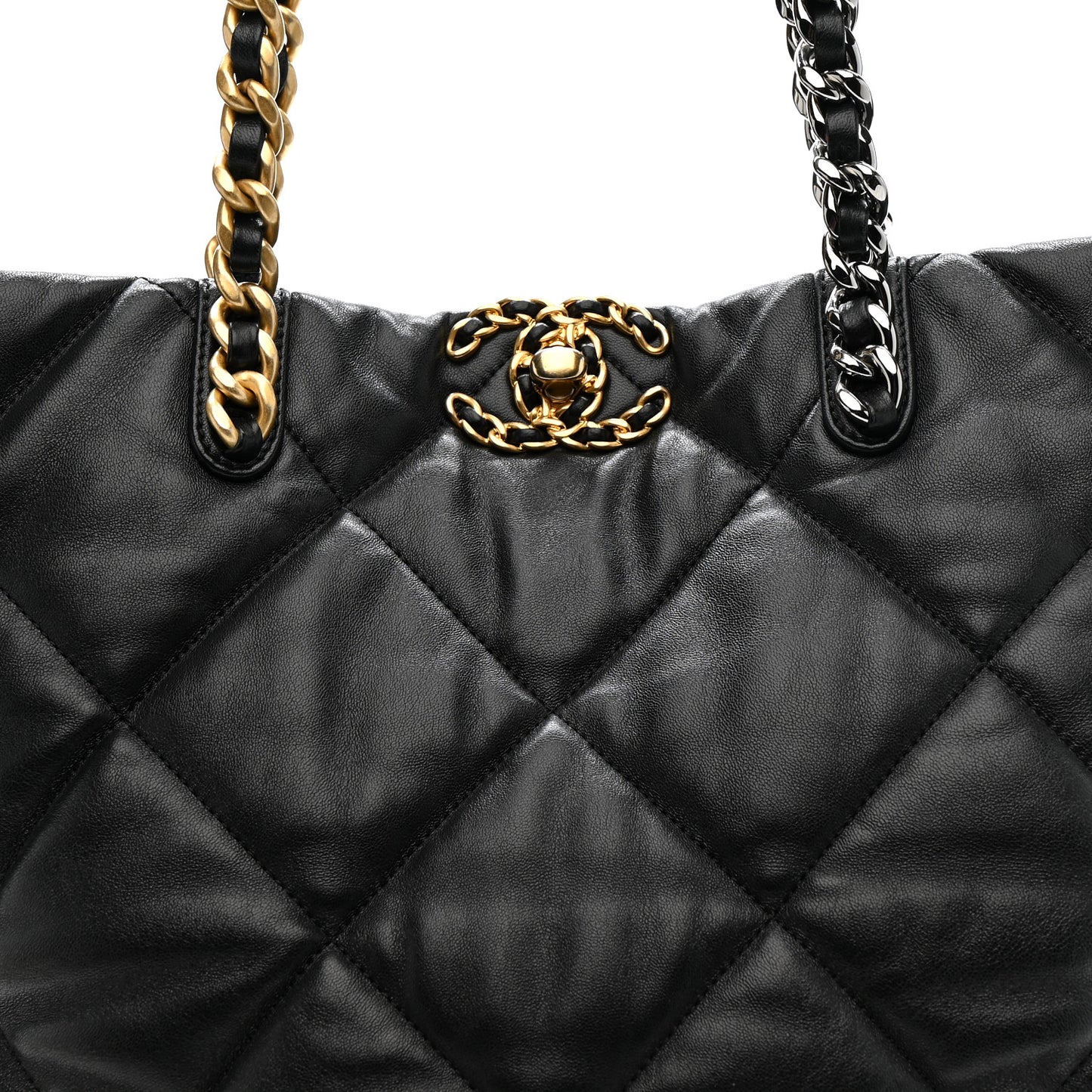 Lambskin Quilted Chanel 19 Shopping Bag Black