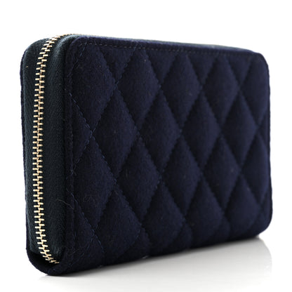 Chanel Felt Quilted Paris-Hamburg Charms Zip Around Wallet Dark Navy 3 of 10