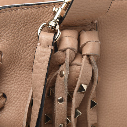 Valentino Garavani Grained Calfskin Small Rockstud C-Rockee Fringe Tote Poudre 11 of 13
