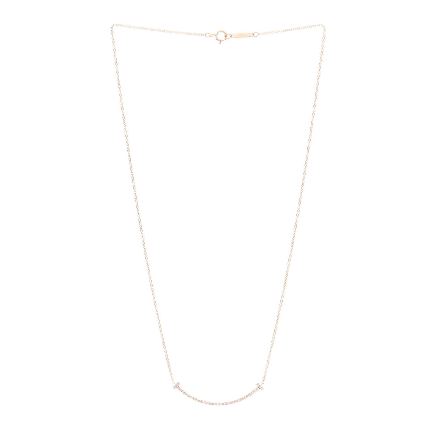 18K Rose Gold Diamond Small T Smile Pendant Necklace
