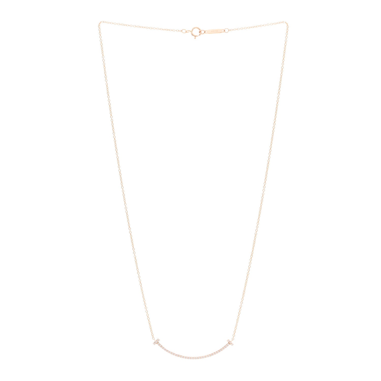 Tiffany 18K Rose Gold Diamond Small T Smile Pendant Necklace 3 of 4