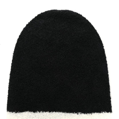Chanel Cashmere Silk CC Beanie Hat Black White 3 of 5