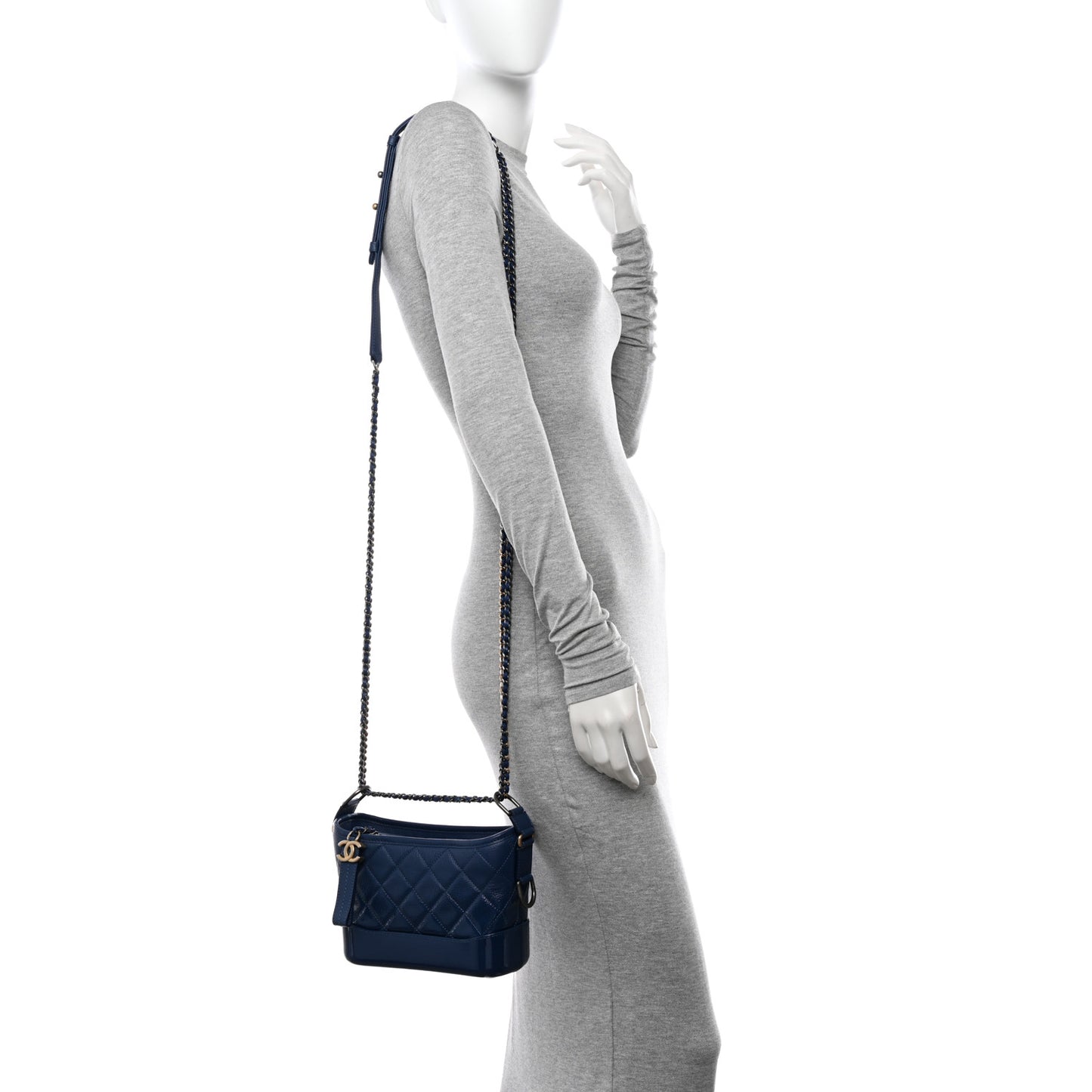 Patent Goatskin Quilted Small Gabrielle Hobo Blue