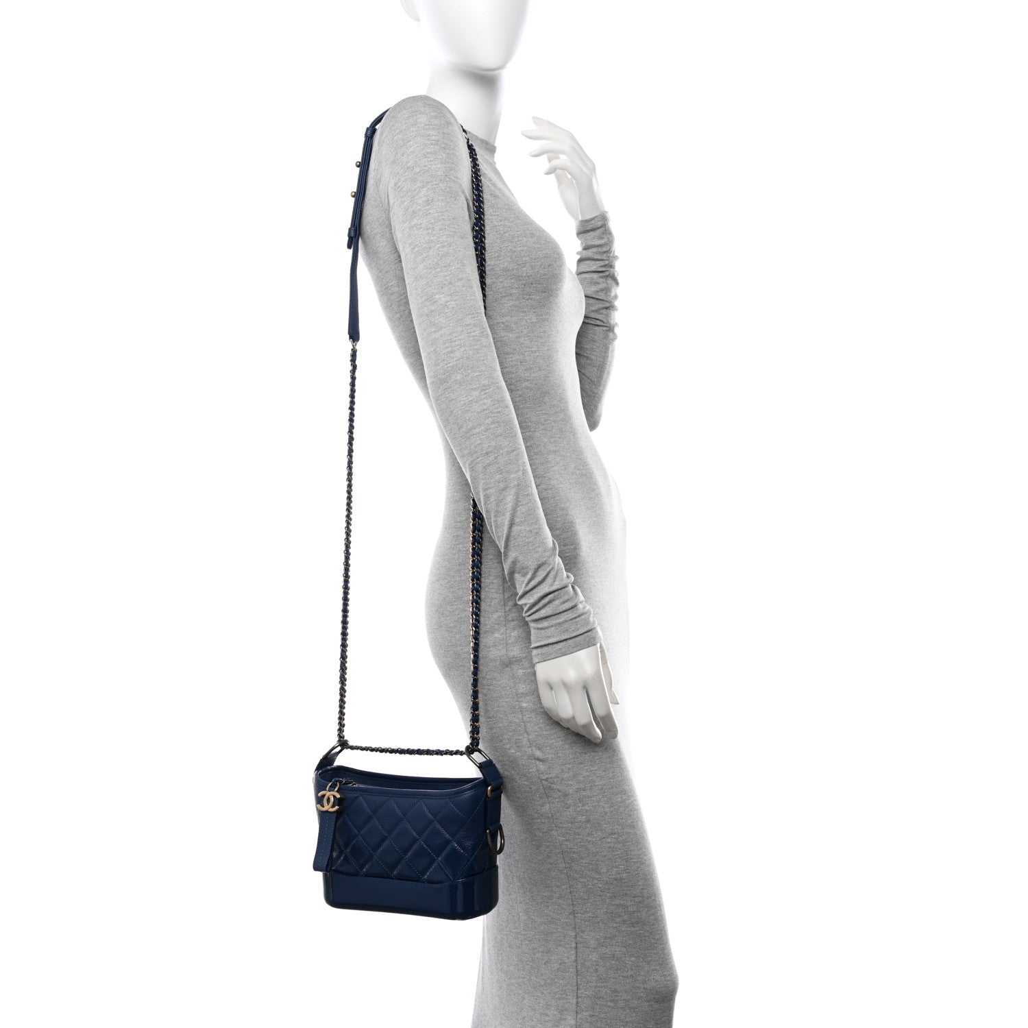 Chanel Patent Goatskin Quilted Small Gabrielle Hobo Blue 2 of 11