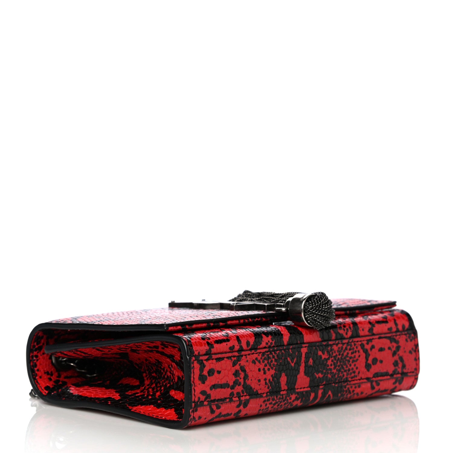 Saint Laurent Calfskin Snakeskin Embossed Small Classic Monogram Kate Tassel Satchel Red Black 3 of 8
