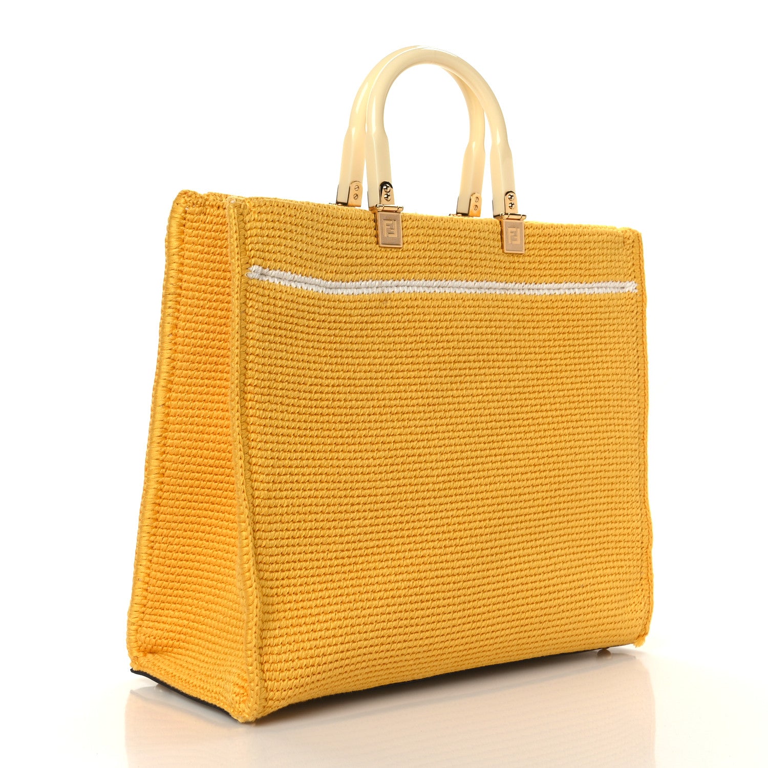 Fendi Crochet Vitello King Logo Plexiglass Medium Fendi Sunshine Shopper Tote Mimosa Panna 2 of 9