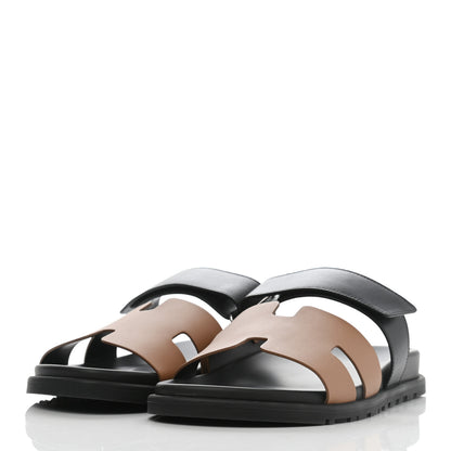 Hermes Calfskin Mens Chypre Sandals 42 Naturel Safari Black 3 of 8