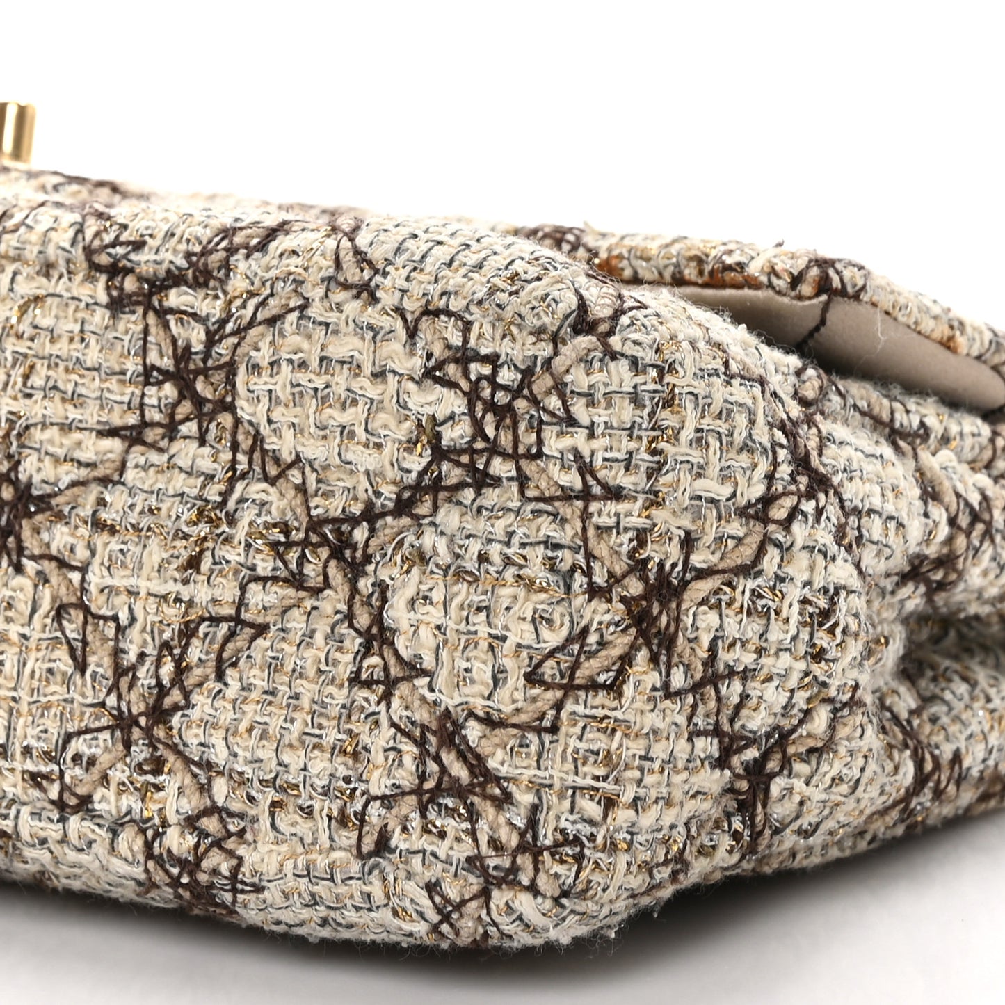 Metallic Tweed Quilted Medium Single Flap Beige Multicolor