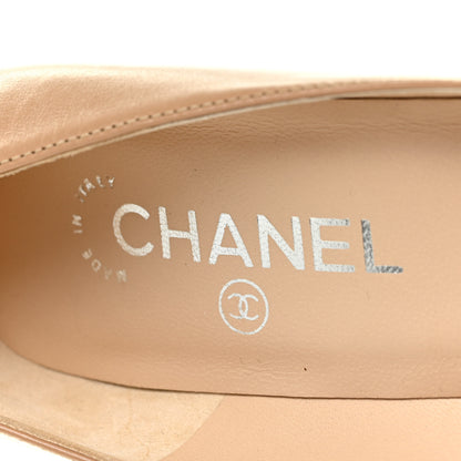 Chanel Lambskin Cork Chain CC Peep Toe Pumps 37 37.5 Beige 10 of 15